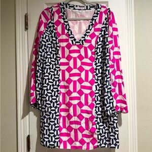 Alice & Trixie Blue and Pink Geometric Patterned Silk Mini Dress Women’s Small